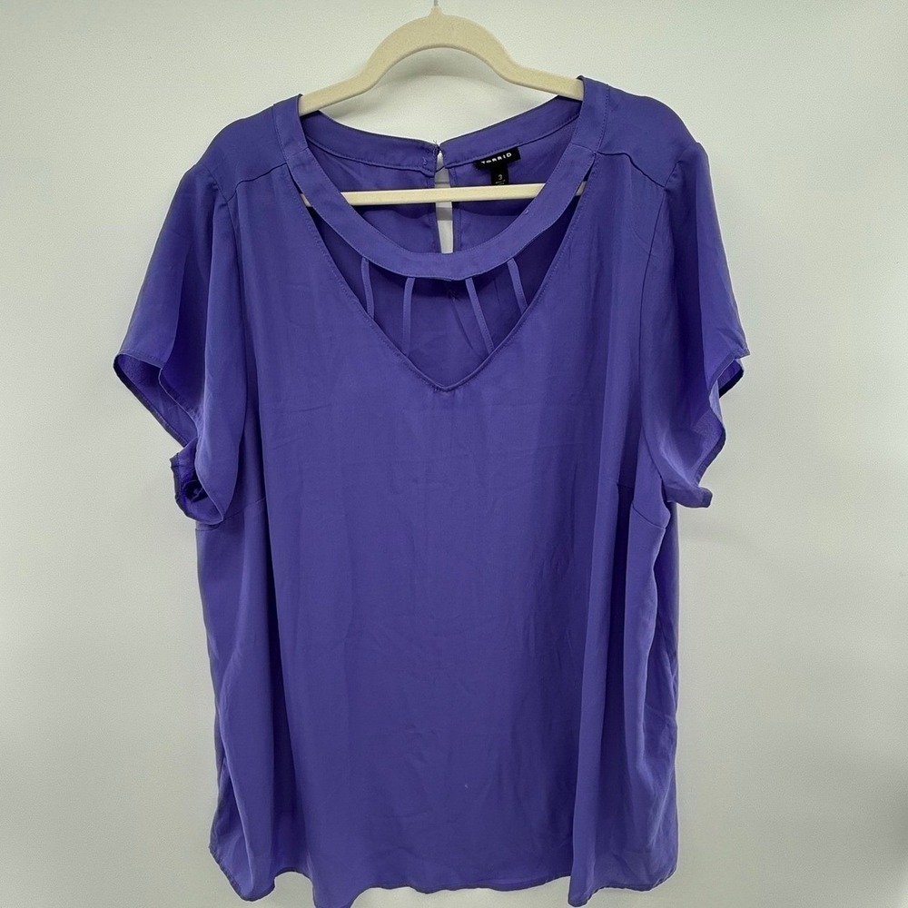 Torrid Purple Chiffon Blouse Cutout Neck Short Sleeve Plus Size 3‎ Top